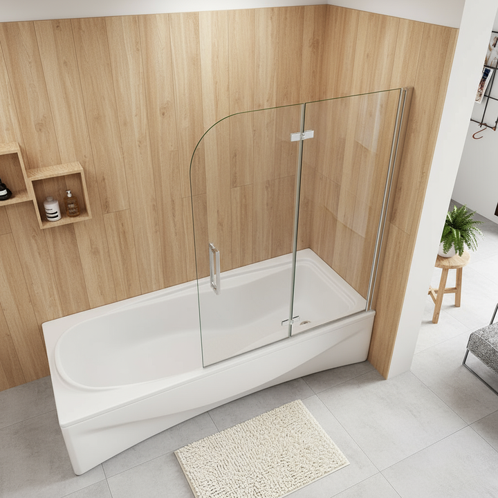 Badewannenaufsatz 2-tlg. Faltwand Duschwand 180° drehbar - Nano Glas Duschabtrennung H.140 cm – Mattgrau – Sam Badelemente