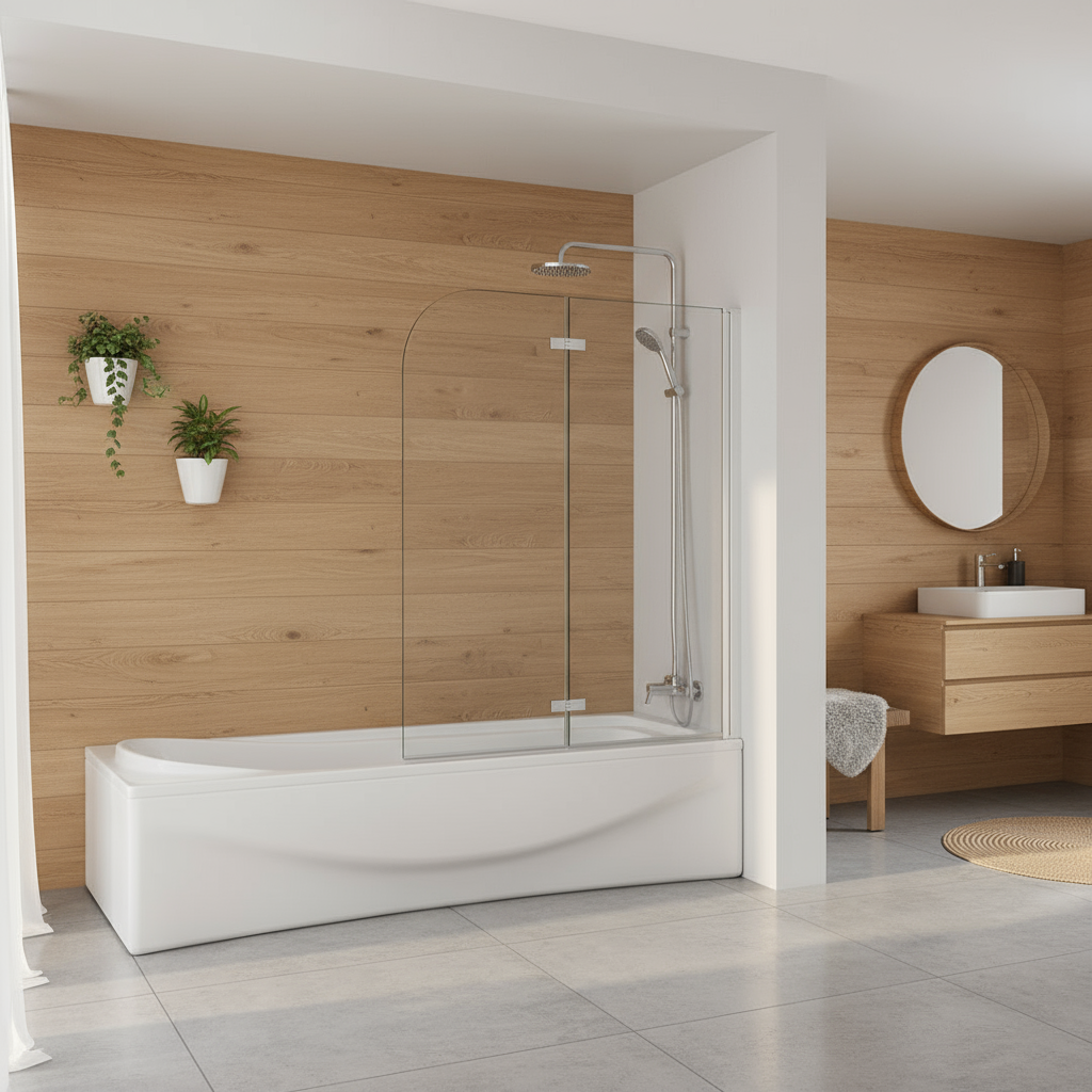 Badewannenaufsatz 2-tlg. Faltwand Duschwand 180° drehbar - Nano Glas Duschabtrennung H.140 cm – Mattgrau – Sam Badelemente