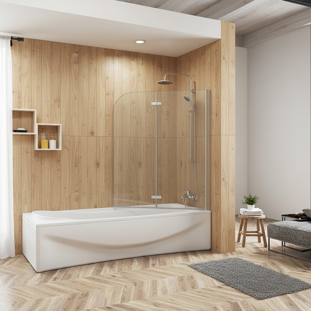 Badewannenaufsatz 2-tlg. Faltwand Duschwand 180° drehbar - Nano Glas Duschabtrennung H.140 cm – Mattgrau – Sam Badelemente