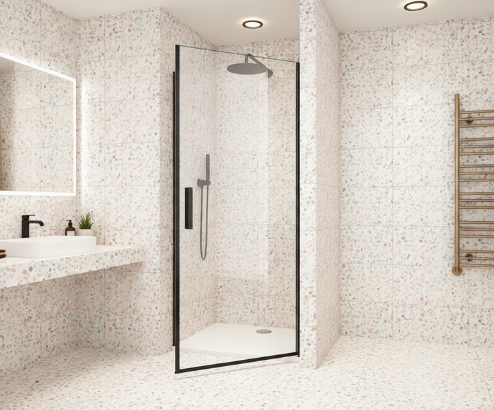 Nischentür 80/90/100 x 200 cm | Pendeltür/Schwingtür in Schwarz, 8mm ESG-NANO-Glas Duschabtrennung