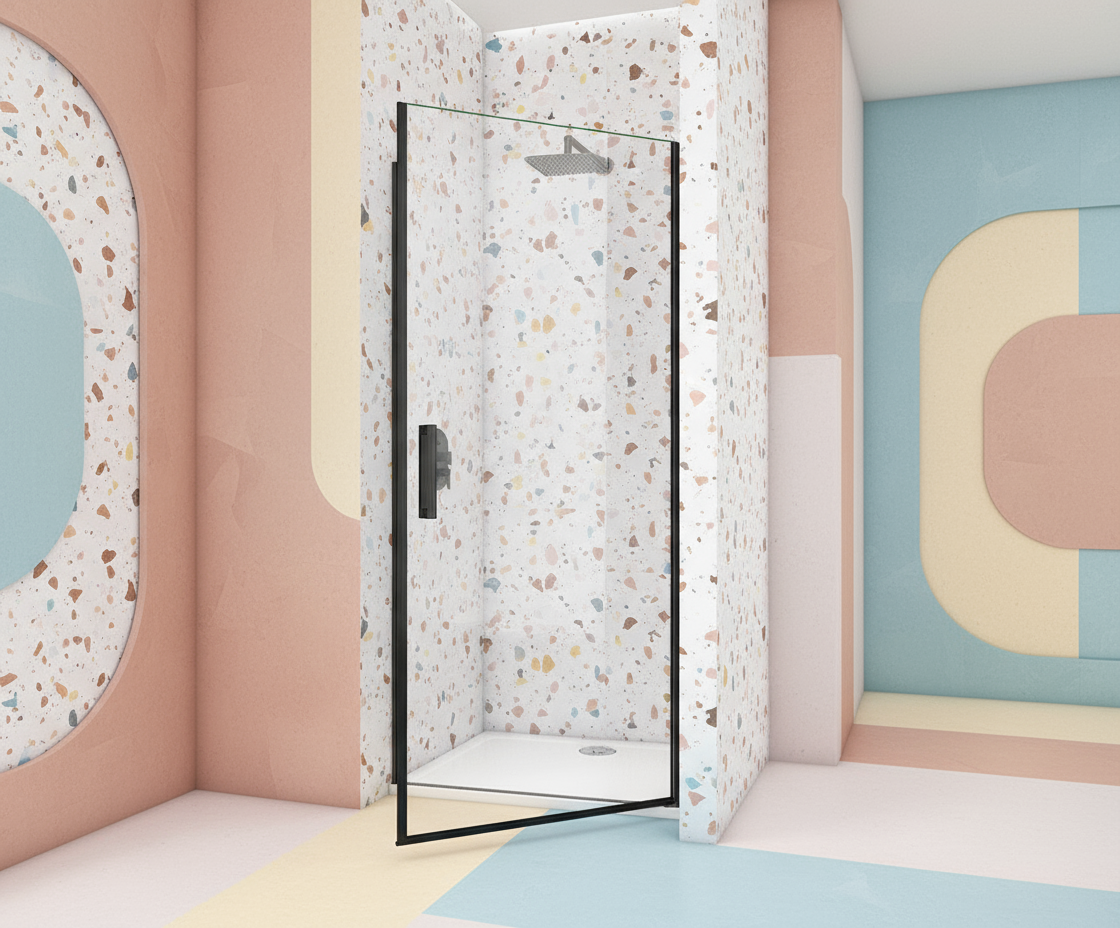 Nischentür 80/90/100 x 200 cm | Pendeltür/Schwingtür in Schwarz, 8mm ESG-NANO-Glas Duschabtrennung