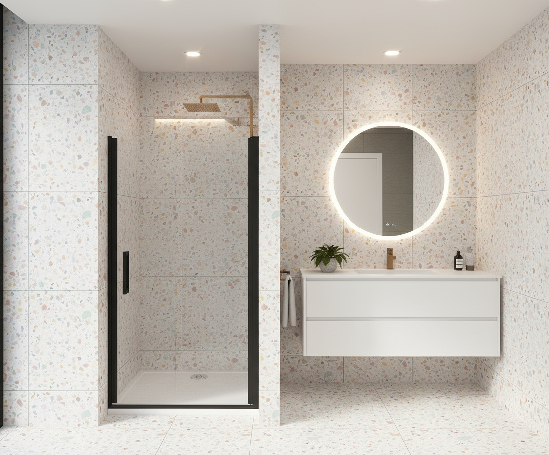 Nischentür 80/90/100 x 200 cm | Pendeltür/Schwingtür in Schwarz, 8mm ESG-NANO-Glas Duschabtrennung