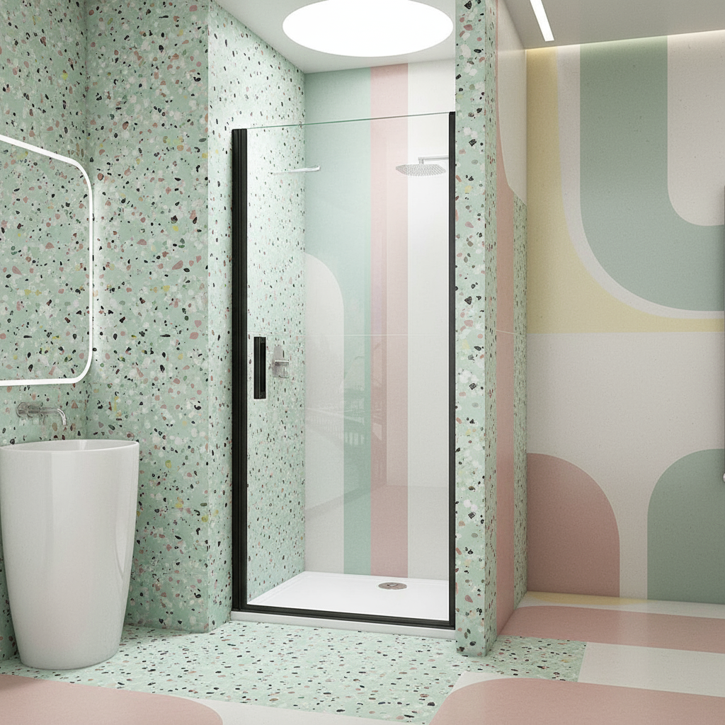 Nischentür 80/90/100 x 200 cm | Pendeltür/Schwingtür in Schwarz, 8mm ESG-NANO-Glas Duschabtrennung