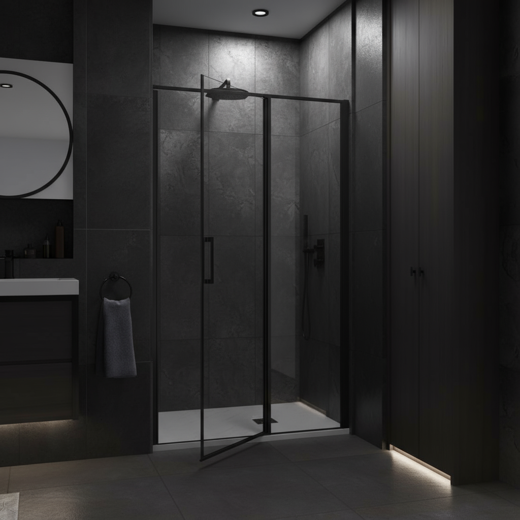 Nischentür Dusche Schwarz 80–120 cm | Drehtür Duschabtrennung, Höhe 185 cm, 6mm NANO-Glas Duschwand