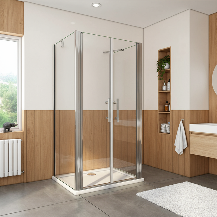 U-Form Duschkabine 70–140 cm, Höhe 195 cm | Drehtür, 8mm ESG Echtglas, Nano-Beschichtung