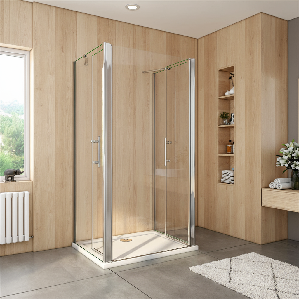 U-Form Duschkabine 70–140 cm, Höhe 195 cm | Drehtür, 8mm ESG Echtglas, Nano-Beschichtung