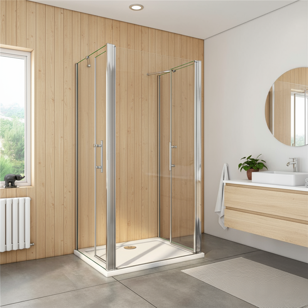 U-Form Duschkabine 70–140 cm, Höhe 195 cm | Drehtür, 8mm ESG Echtglas, Nano-Beschichtung