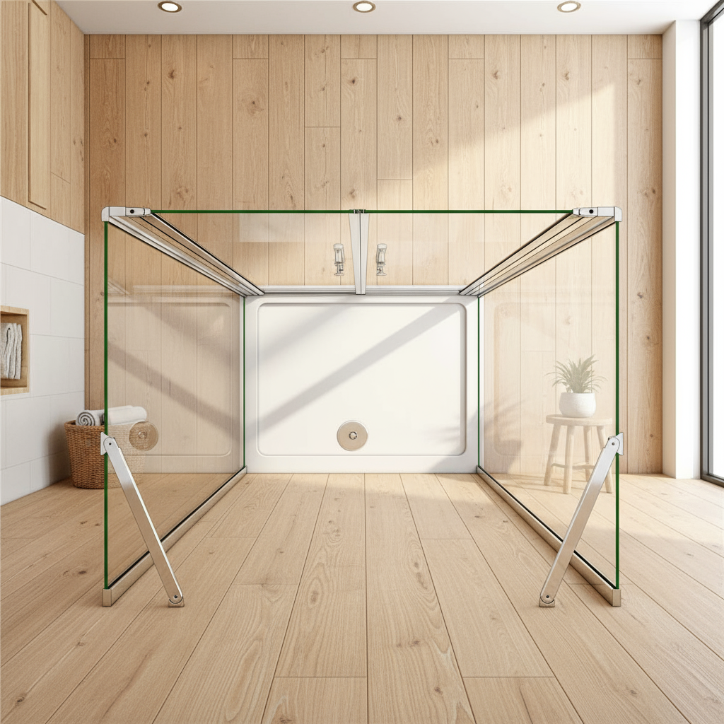 U-Form Duschkabine 70–140 cm, Höhe 195 cm | Drehtür, 8mm ESG Echtglas, Nano-Beschichtung