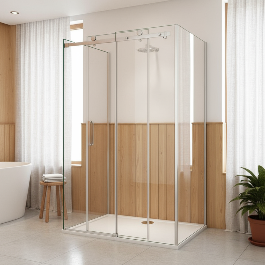 U-Form Duschkabine 8mm Echtglas mit Schiebetür – 100–160 cm