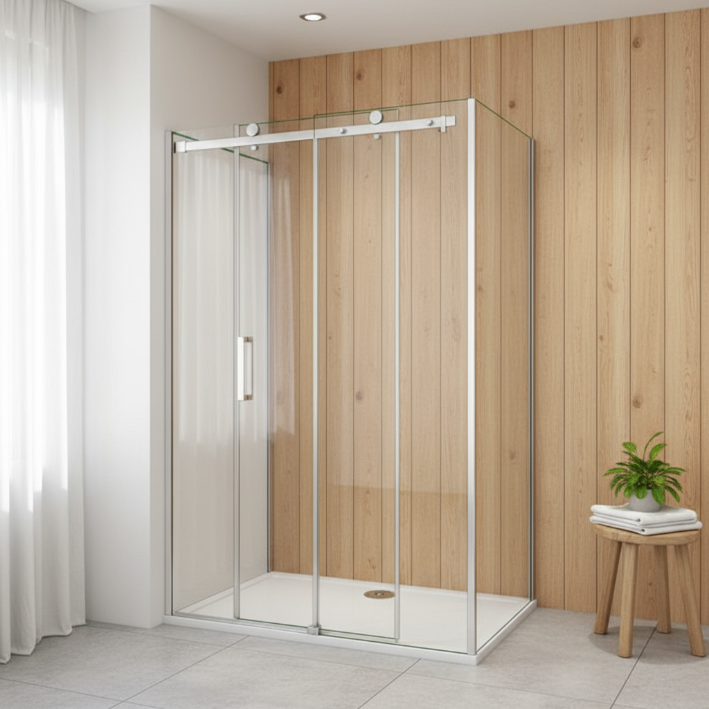 U-Form Duschkabine 8mm Echtglas mit Schiebetür – 100–160 cm