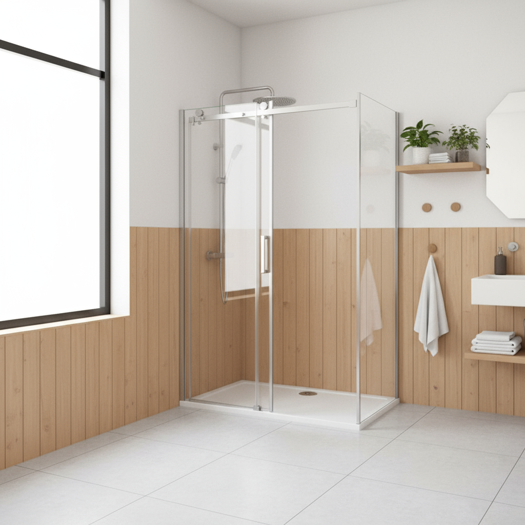 U-Form Duschkabine 8mm Echtglas mit Schiebetür – 100–160 cm