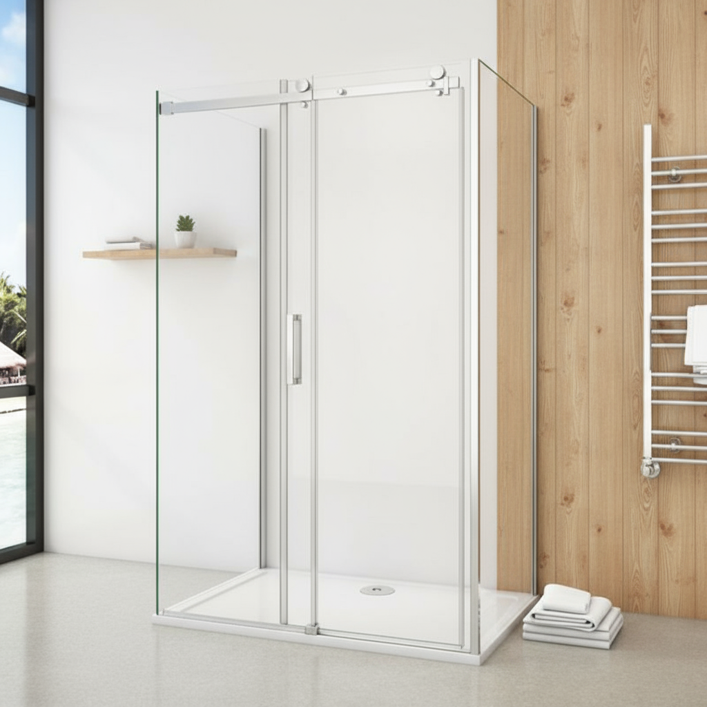 U-Form Duschkabine 8mm Echtglas mit Schiebetür – 100–160 cm