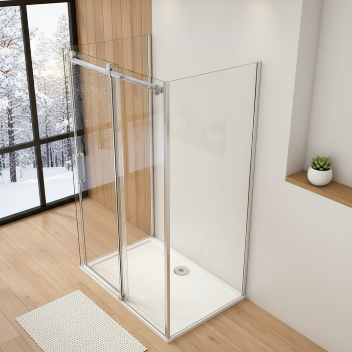 U-Form Duschkabine 8mm Echtglas mit Schiebetür – 100–160 cm