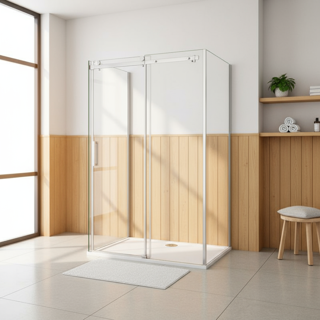 U-Form Duschkabine 8mm Echtglas mit Schiebetür – 100–160 cm