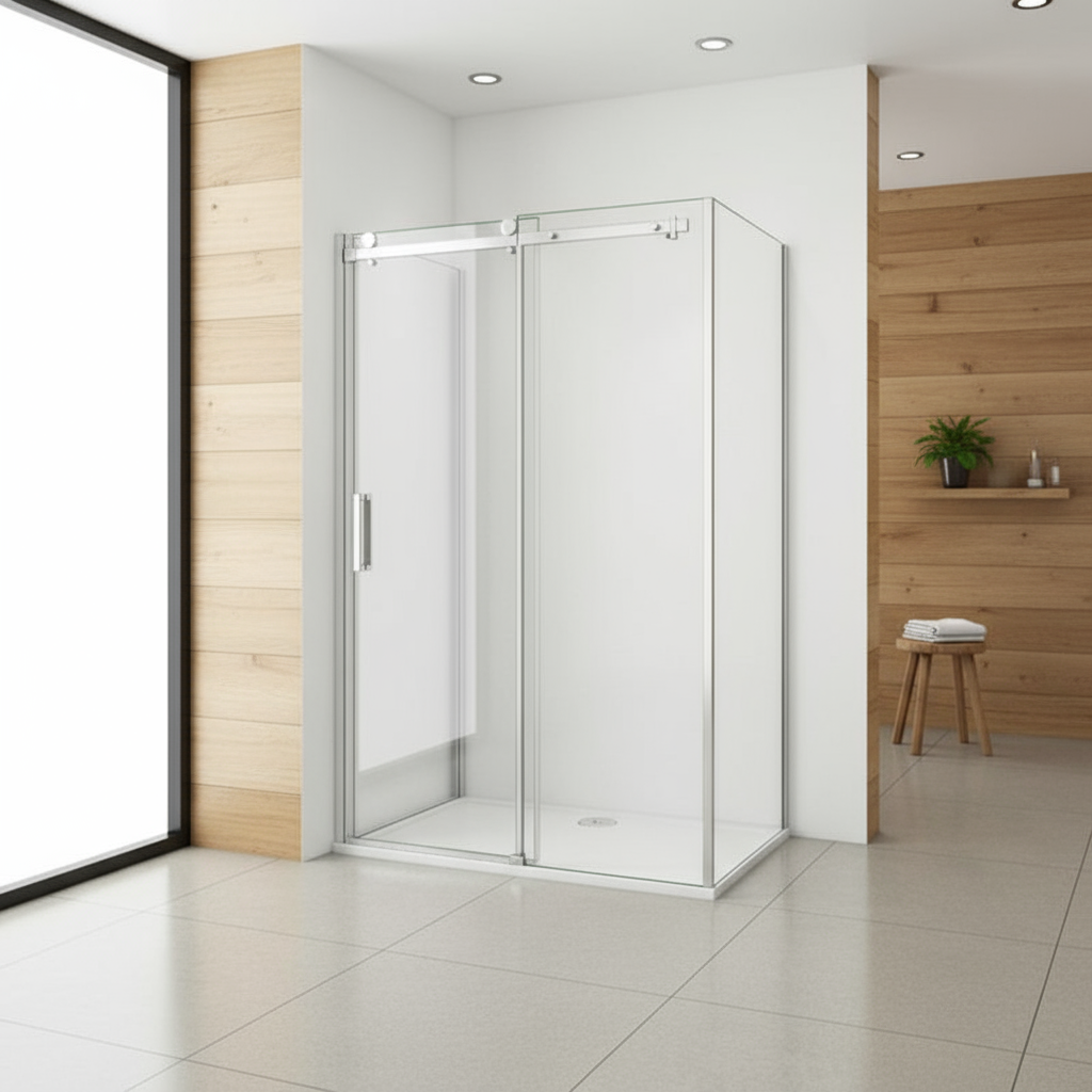 U-Form Duschkabine 8mm Echtglas mit Schiebetür – 100–160 cm