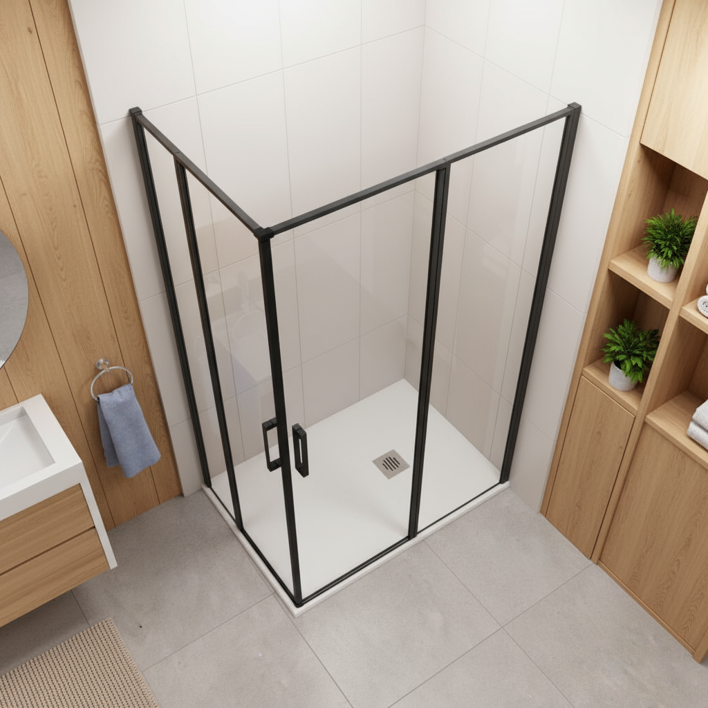 Nischentür Dusche Schwarz | 2 Drehtüren, Höhe 185 cm, 6mm NANO-Glas Duschabtrennung