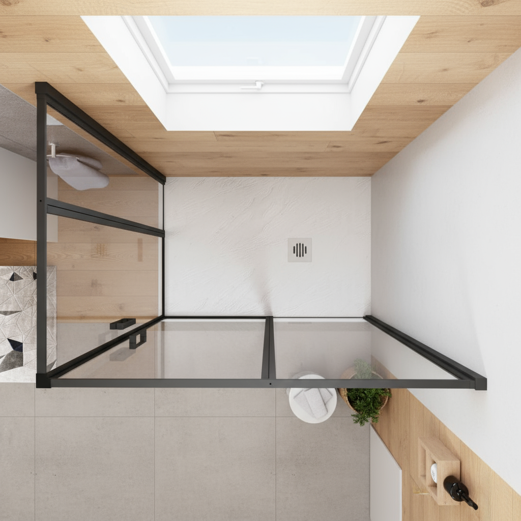 Nischentür Dusche Schwarz | 2 Drehtüren, Höhe 185 cm, 6mm NANO-Glas Duschabtrennung