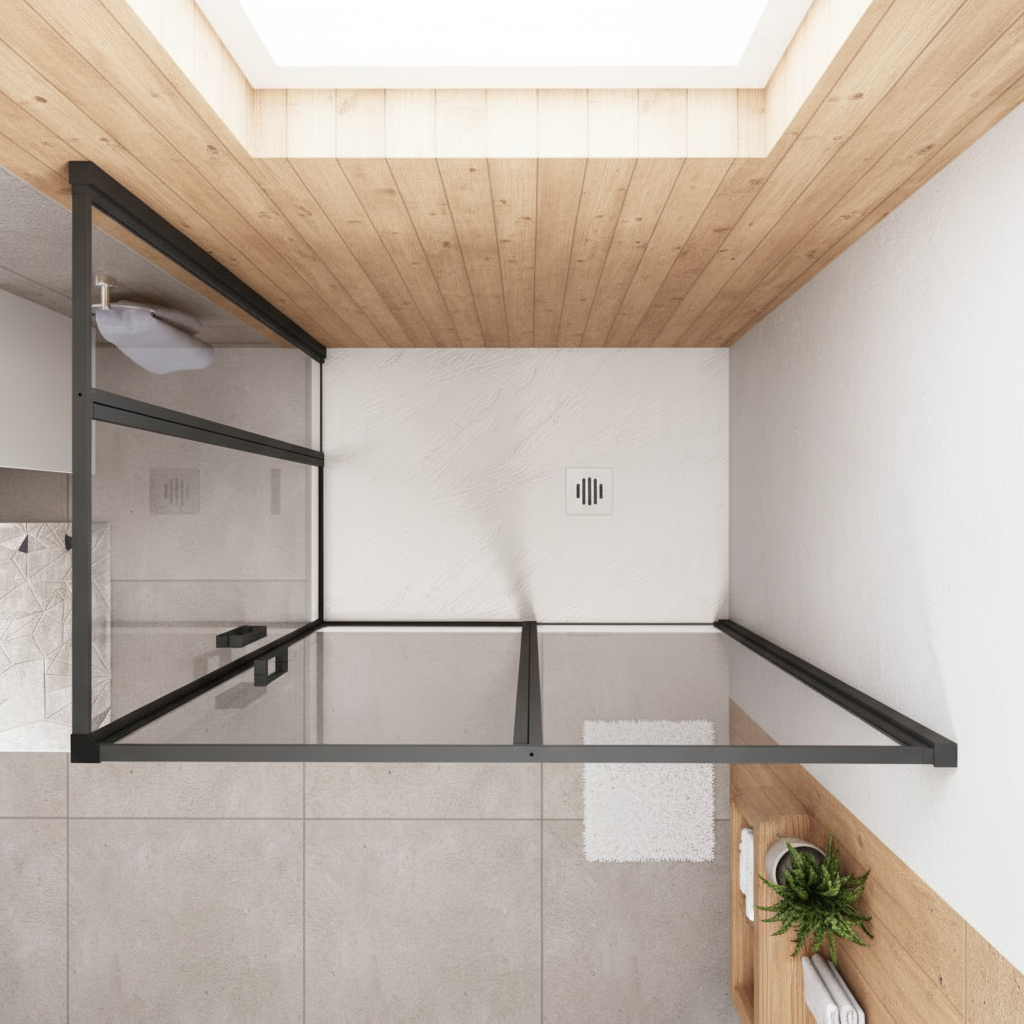 Nischentür Dusche Schwarz | 2 Drehtüren, Höhe 185 cm, 6mm NANO-Glas Duschabtrennung