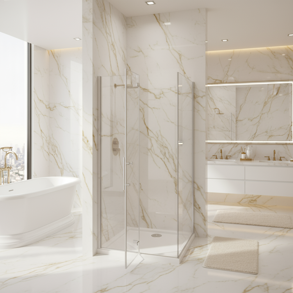 Duschkabine mit Scharniertür | 190/195 cm Höhe, 5/6mm NANO-Glas Duschabtrennung