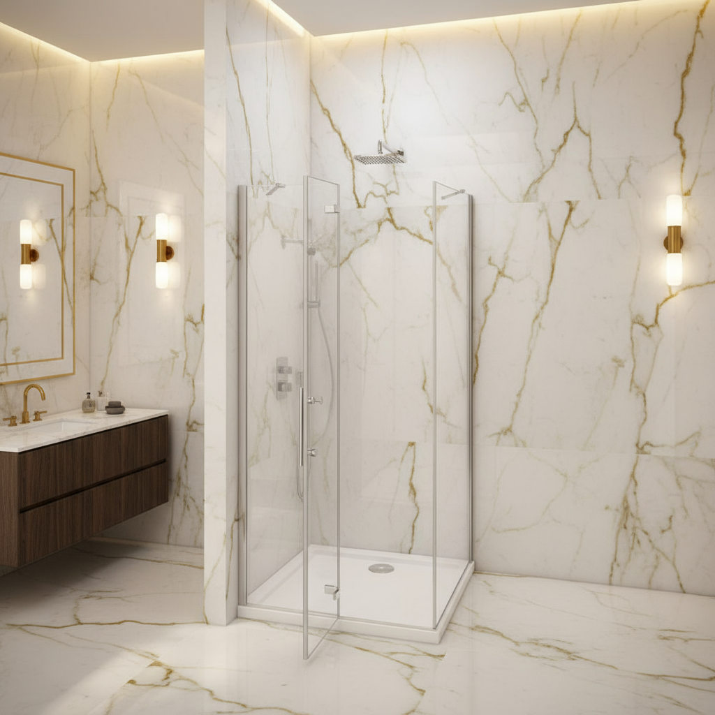 Duschkabine mit Scharniertür | 190/195 cm Höhe, 5/6mm NANO-Glas Duschabtrennung