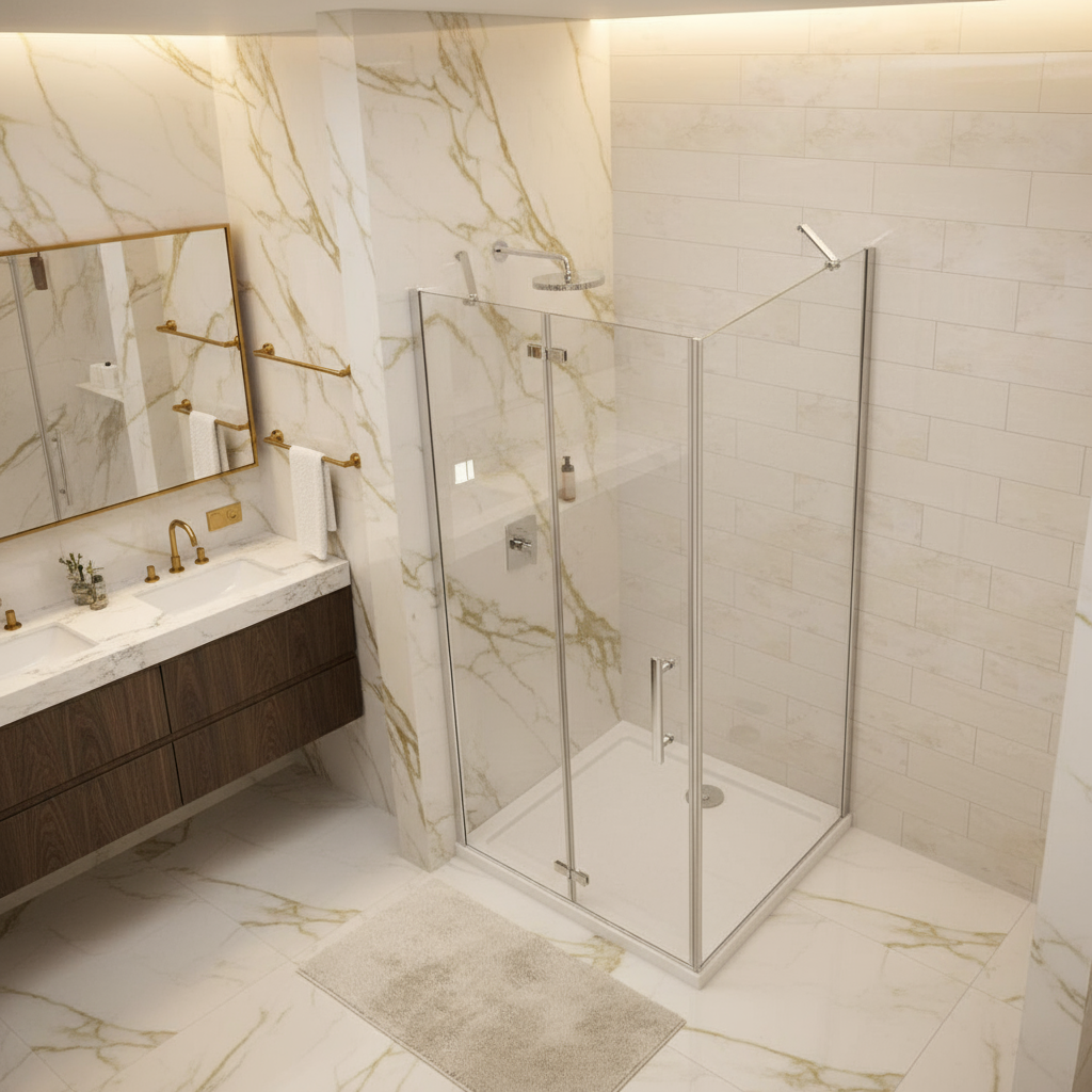 Duschkabine mit Scharniertür | 190/195 cm Höhe, 5/6mm NANO-Glas Duschabtrennung