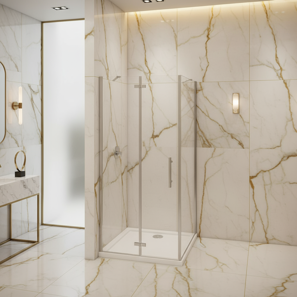 Duschkabine mit Scharniertür | 190/195 cm Höhe, 5/6mm NANO-Glas Duschabtrennung