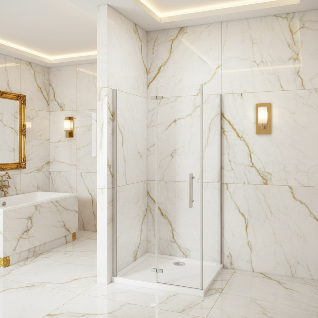 Duschkabine mit Scharniertür | 190/195 cm Höhe, 5/6mm NANO-Glas Duschabtrennung