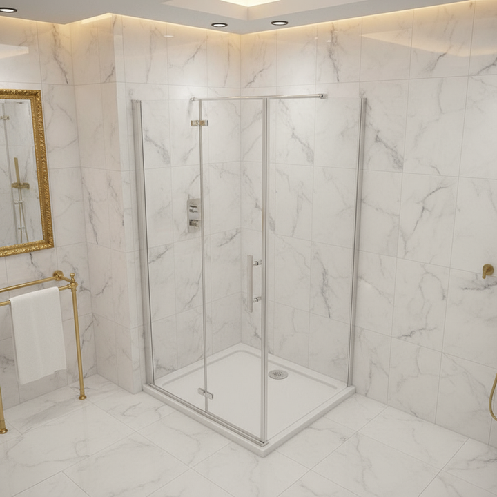 Duschkabine 195 cm Höhe | 80–120 cm Scharniertür/Falttür/Drehtür + 70–90 cm Duschwand