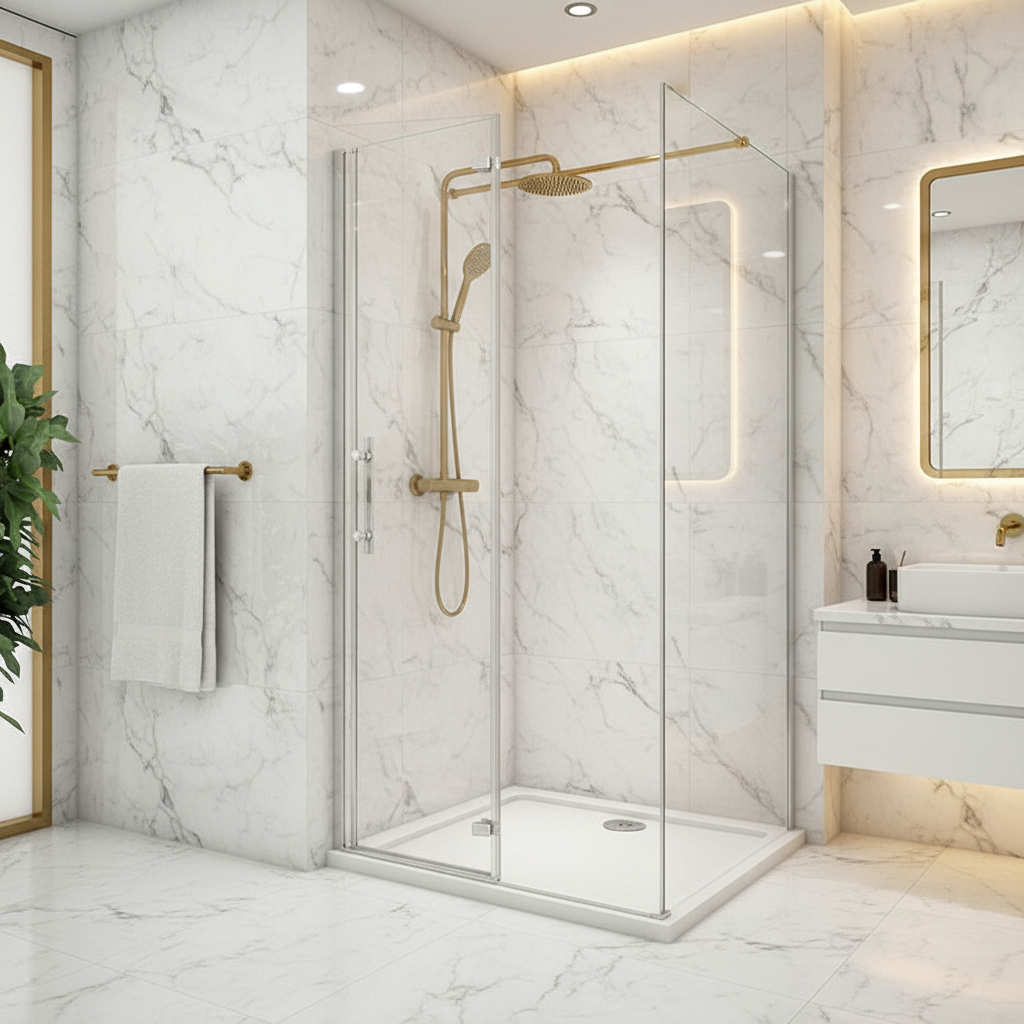 Duschkabine 195 cm Höhe | 80–120 cm Scharniertür/Falttür/Drehtür + 70–90 cm Duschwand