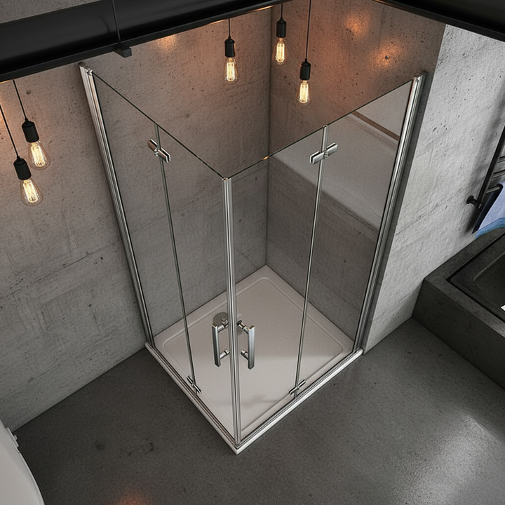 Eckdusche 195 cm Höhe | Eckeinstieg Duschkabine mit 180° Falttür & Duschwand