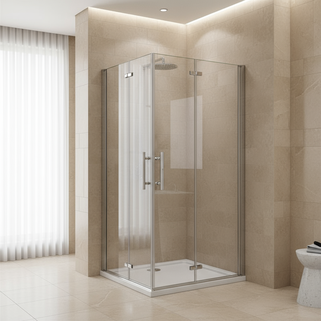 Eckeinstieg Duschkabine 70–120cm x 185cm | Duschabtrennung mit 180° Falttür & Duschwand