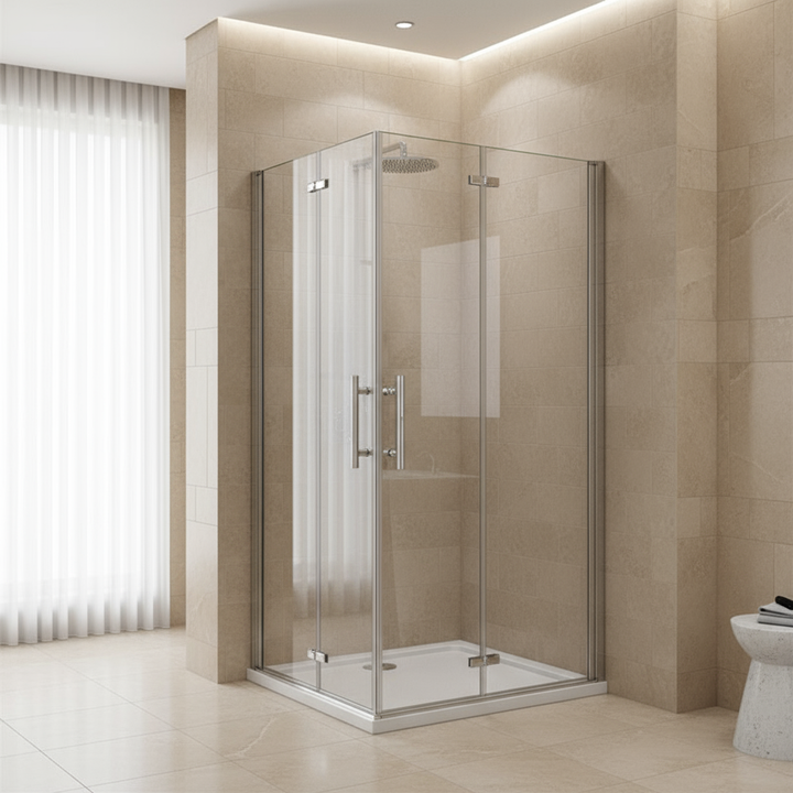 Eckeinstieg Duschkabine 70–120cm x 185cm | Duschabtrennung mit 180° Falttür & Duschwand