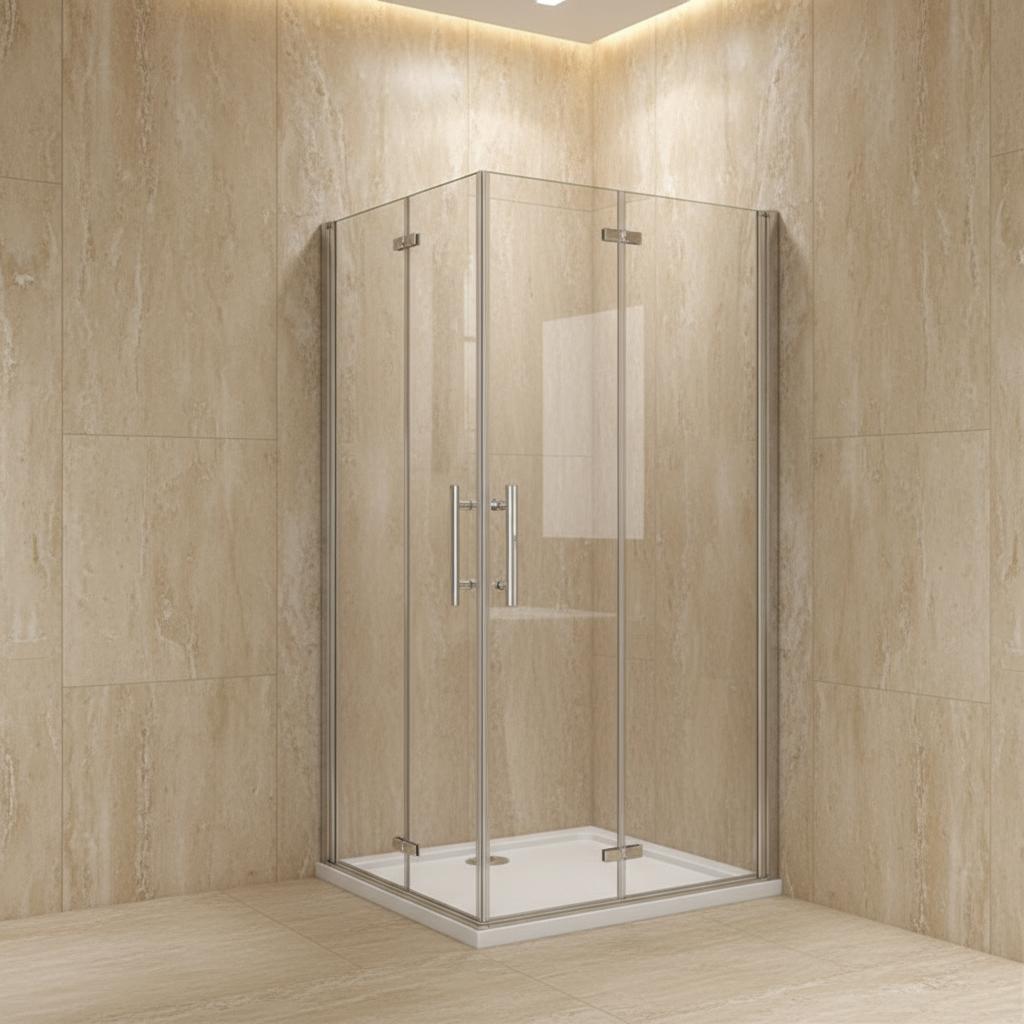 Eckeinstieg Duschkabine 70–120cm x 185cm | Duschabtrennung mit 180° Falttür & Duschwand