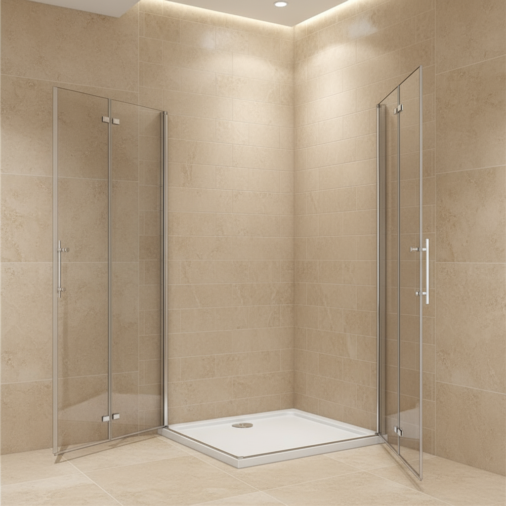 Eckeinstieg Duschkabine 70–120cm x 185cm | Duschabtrennung mit 180° Falttür & Duschwand