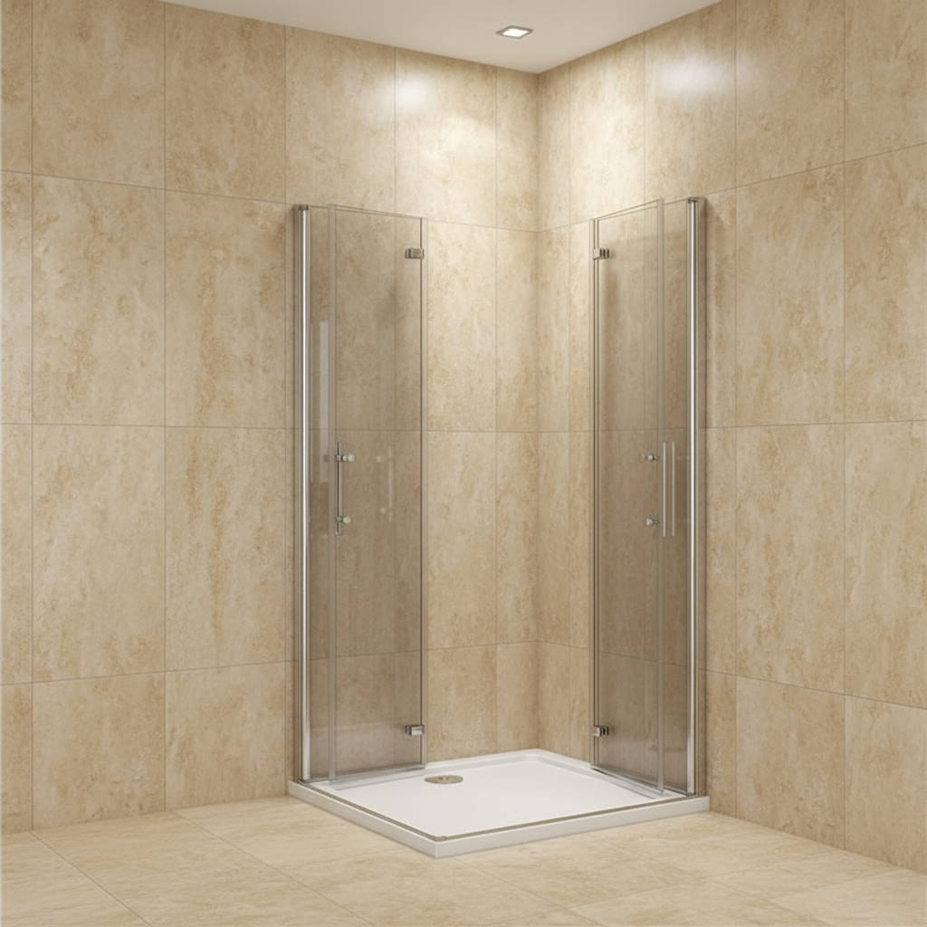 Eckeinstieg Duschkabine 70–120cm x 185cm | Duschabtrennung mit 180° Falttür & Duschwand