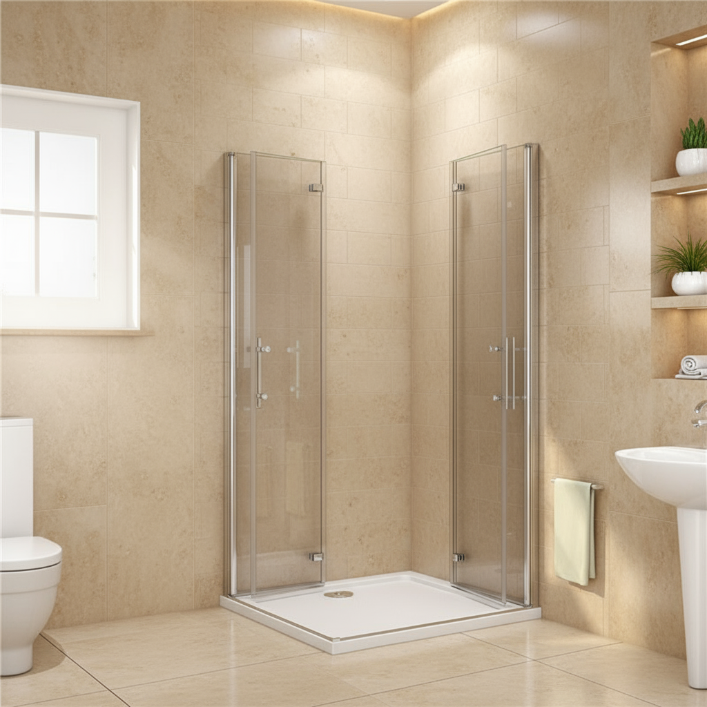 Eckeinstieg Duschkabine 70–120cm x 185cm | Duschabtrennung mit 180° Falttür & Duschwand