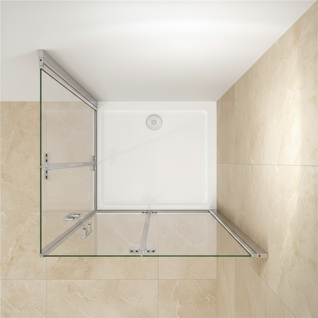 Eckeinstieg Duschkabine 70–120cm x 185cm | Duschabtrennung mit 180° Falttür & Duschwand