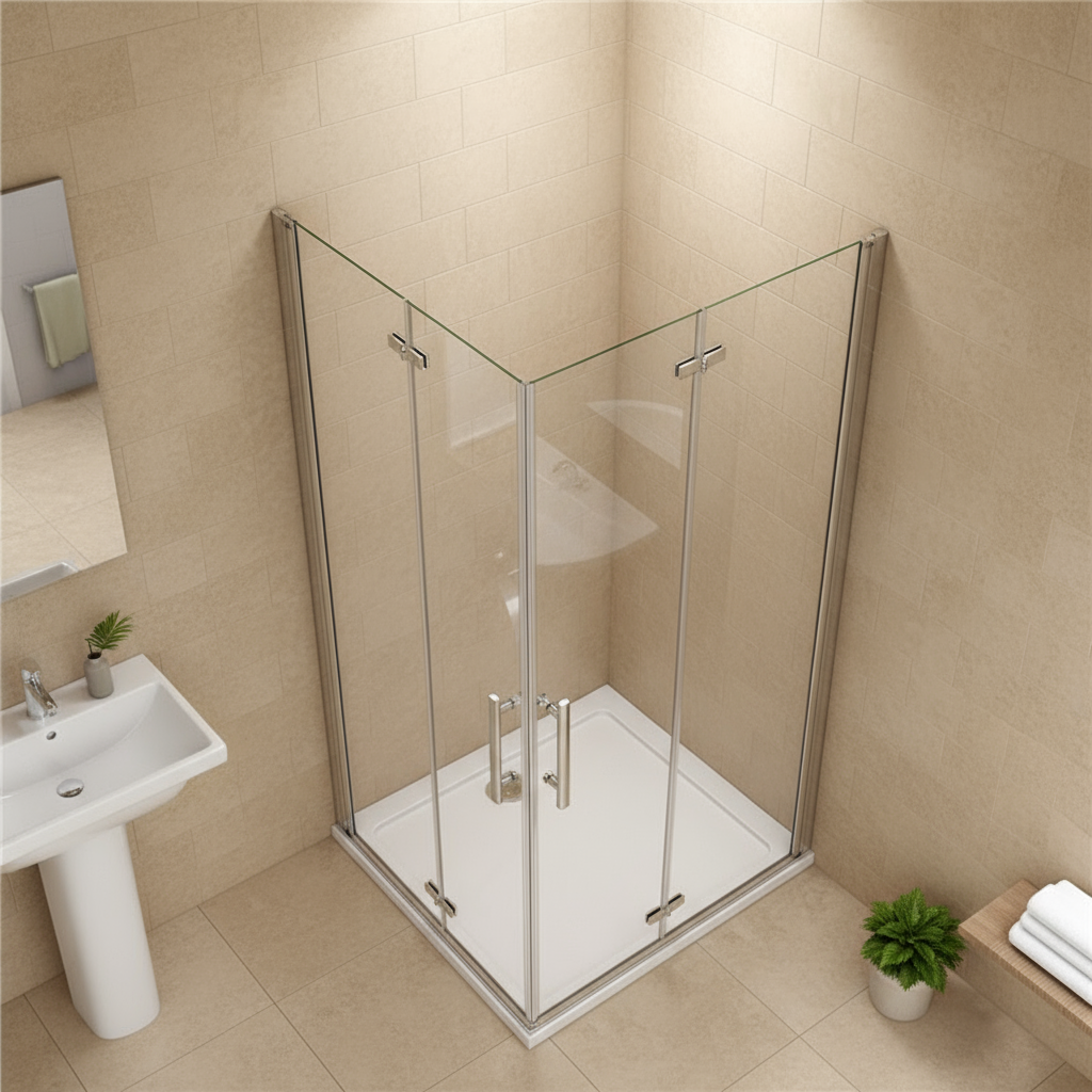 Eckeinstieg Duschkabine 70–120cm x 185cm | Duschabtrennung mit 180° Falttür & Duschwand