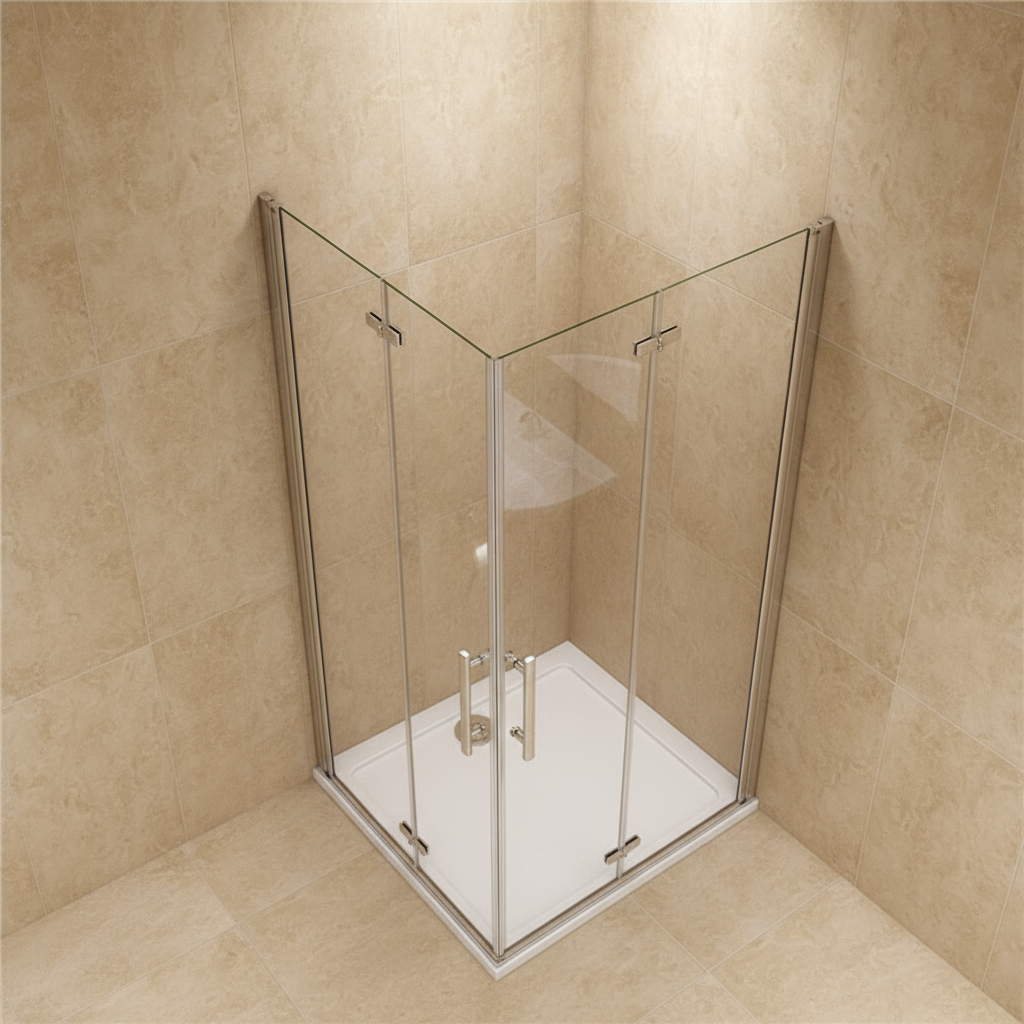 Eckeinstieg Duschkabine 70–120cm x 185cm | Duschabtrennung mit 180° Falttür & Duschwand