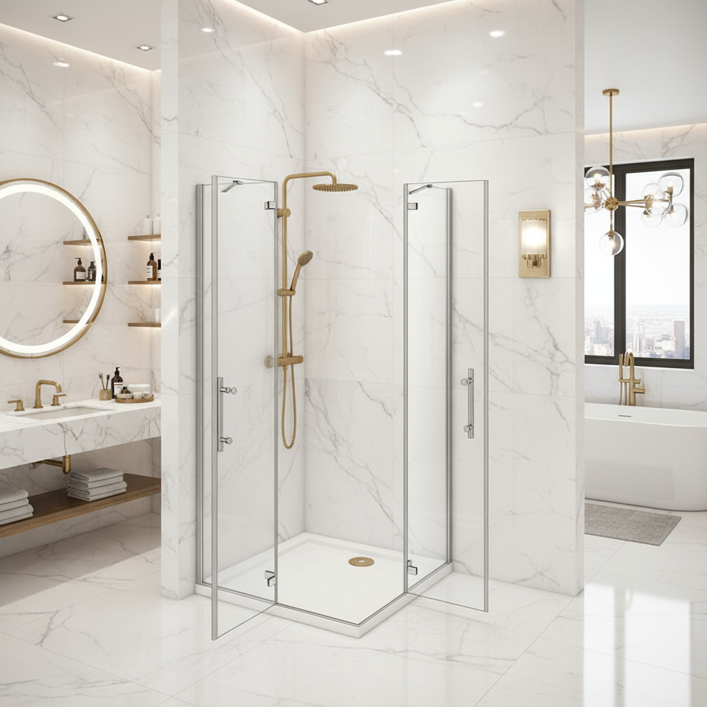 Eckeinstieg Duschkabine 70–120cm | Höhe 185–195cm | Duschabtrennung mit Falttür & NANO Glas