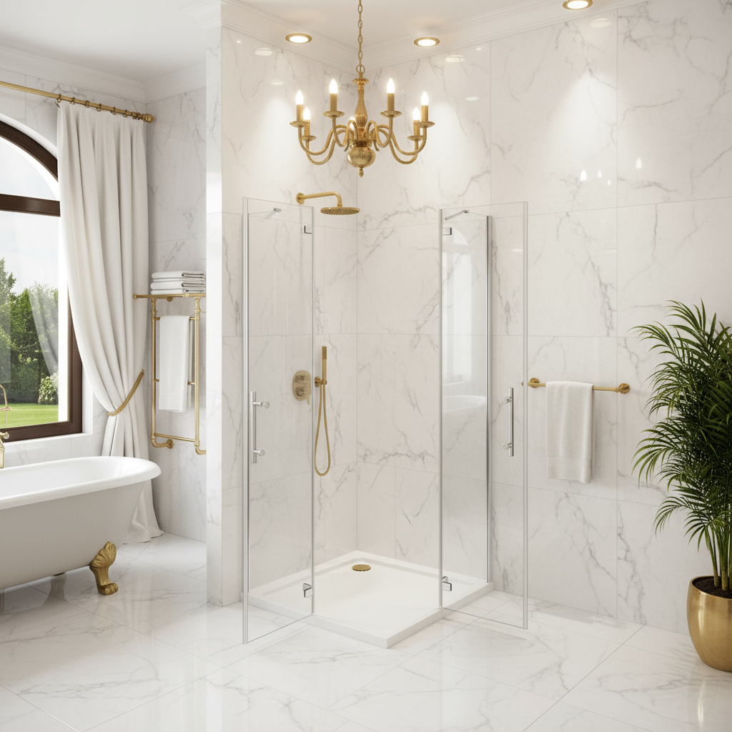 Eckeinstieg Duschkabine 70–120cm | Höhe 185–195cm | Duschabtrennung mit Falttür & NANO Glas