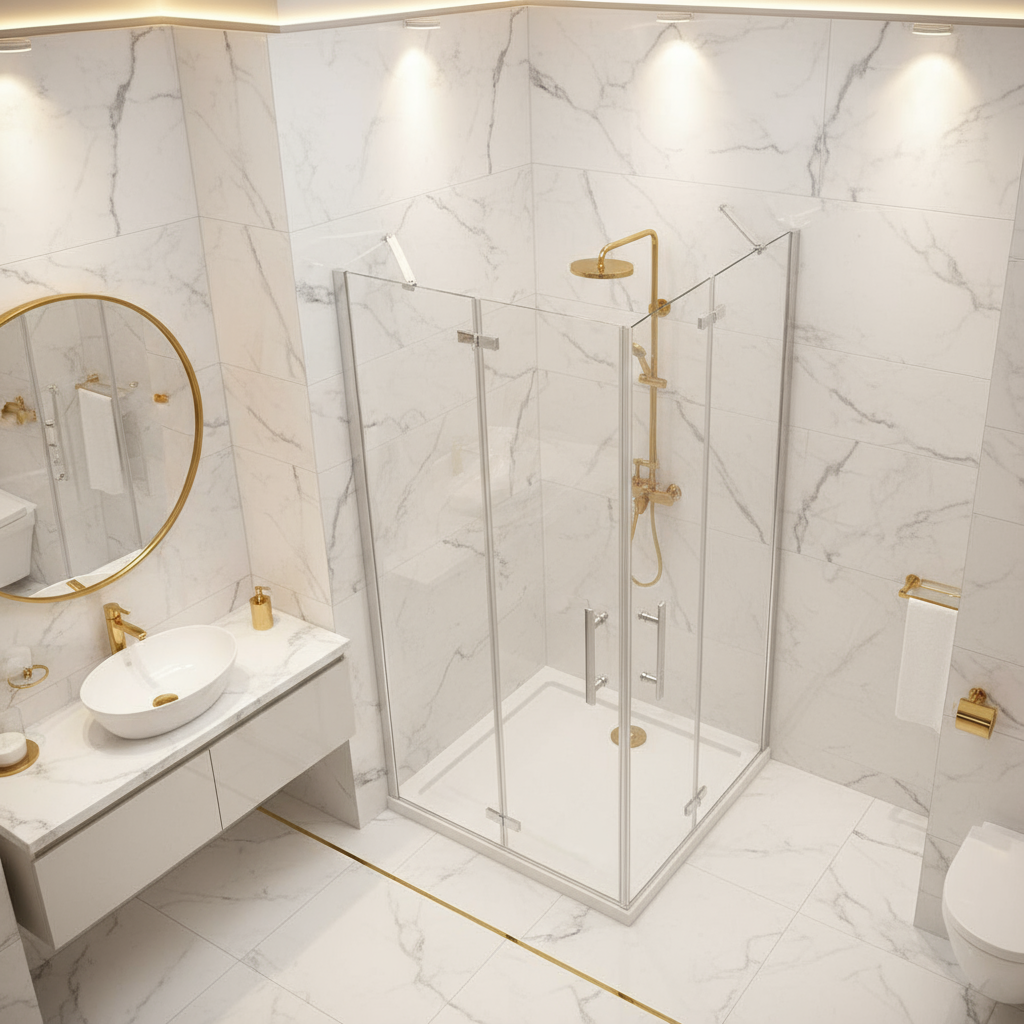 Eckeinstieg Duschkabine 70–120cm | Höhe 185–195cm | Duschabtrennung mit Falttür & NANO Glas