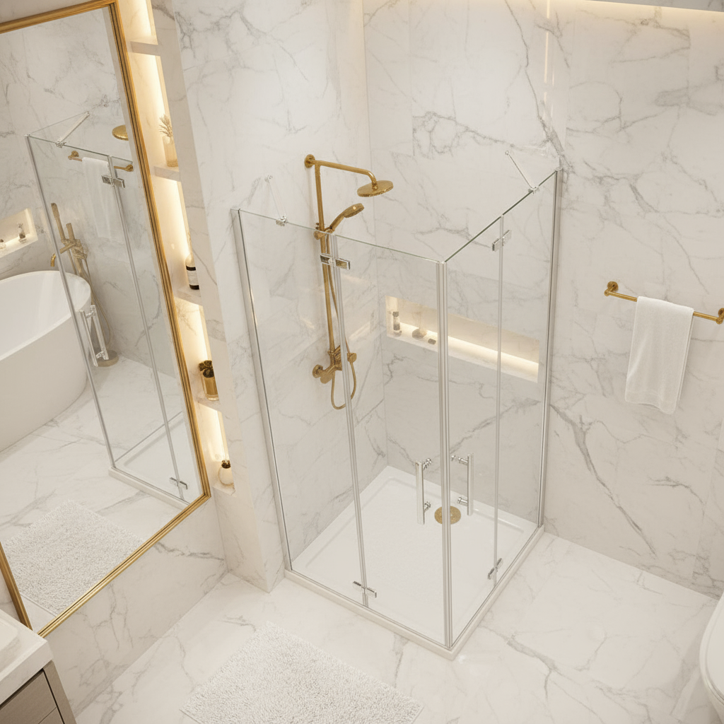 Eckeinstieg Duschkabine 70–120cm | Höhe 185–195cm | Duschabtrennung mit Falttür & NANO Glas