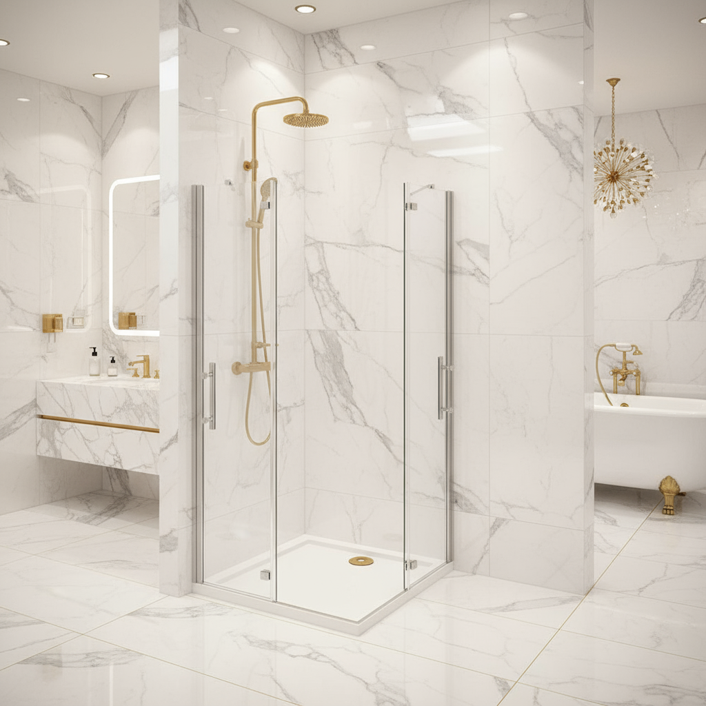 Eckeinstieg Duschkabine 70–120cm | Höhe 185–195cm | Duschabtrennung mit Falttür & NANO Glas