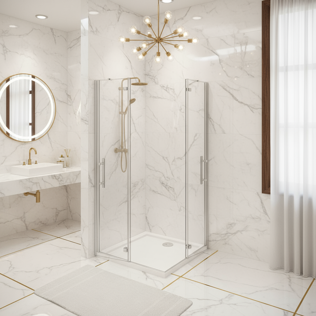 Eckeinstieg Duschkabine 70–120cm | Höhe 185–195cm | Duschabtrennung mit Falttür & NANO Glas