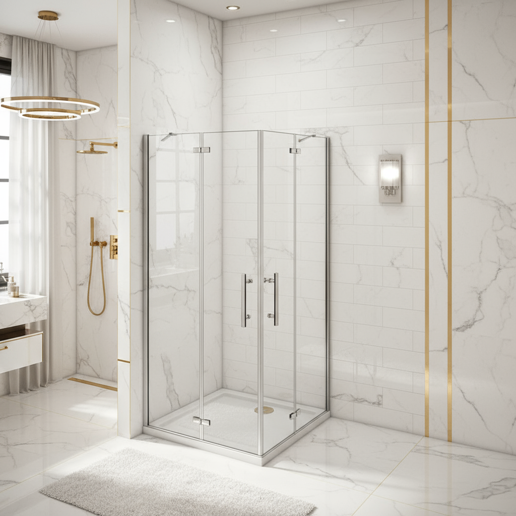 Eckeinstieg Duschkabine 70–120cm | Höhe 185–195cm | Duschabtrennung mit Falttür & NANO Glas