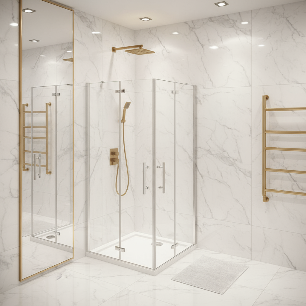 Eckeinstieg Duschkabine 70–120cm | Höhe 185–195cm | Duschabtrennung mit Falttür & NANO Glas