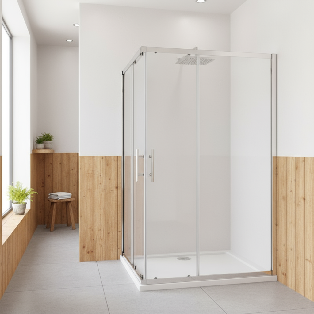 Eckeinstieg Duschkabine 70–120cm | Höhe 185cm | Schiebetür mit 6mm ESG Sicherheitsglas