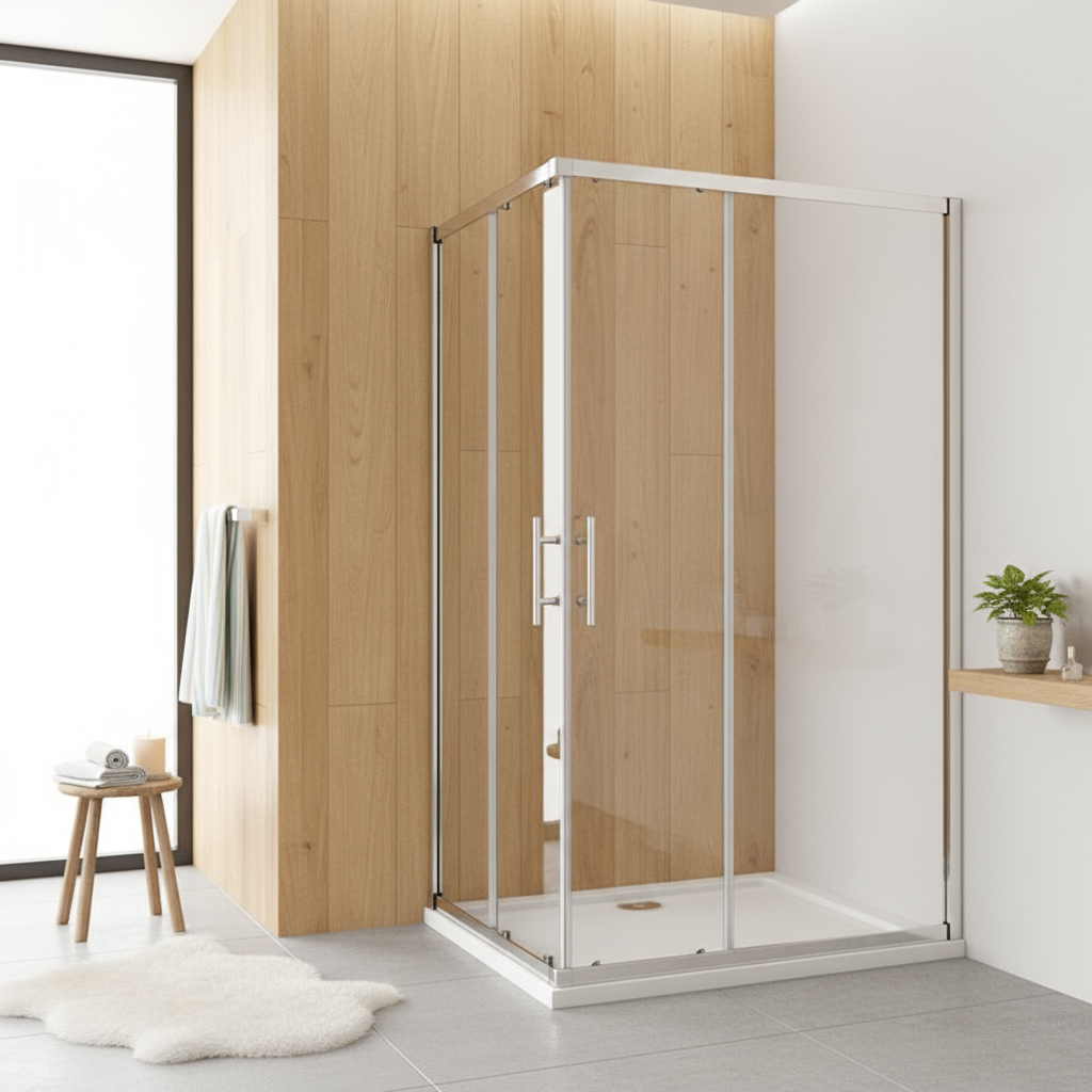 Eckeinstieg Duschkabine 70–120cm | Höhe 185cm | Schiebetür mit 6mm ESG Sicherheitsglas