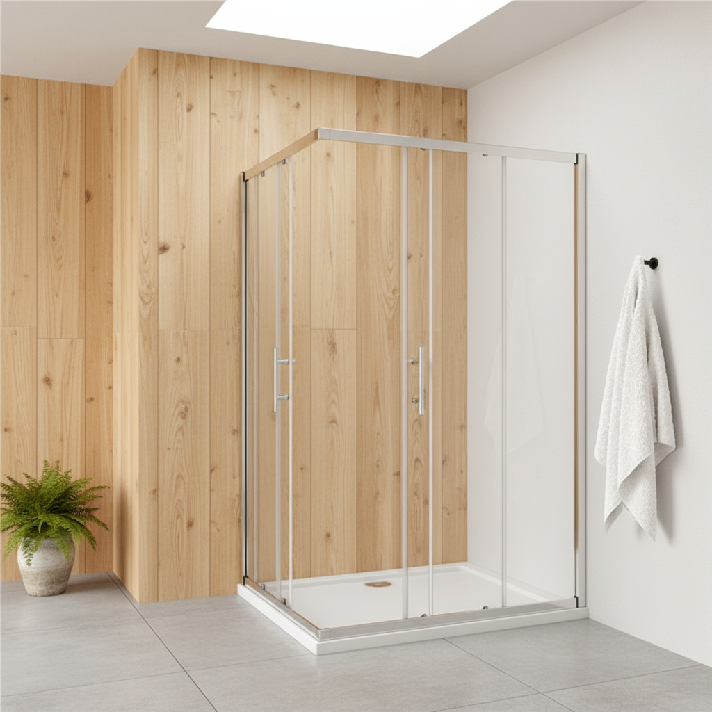 Eckeinstieg Duschkabine 70–120cm | Höhe 185cm | Schiebetür mit 6mm ESG Sicherheitsglas